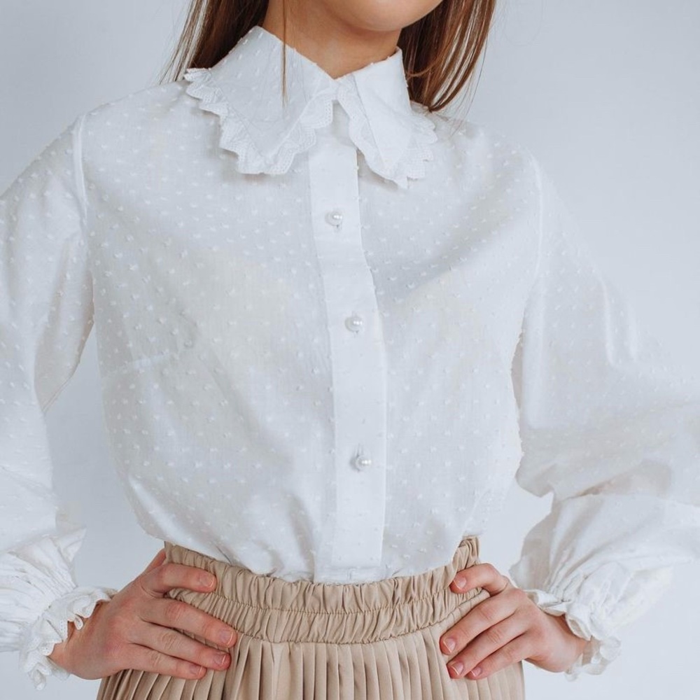 White Ruffled Button-Up Blouse